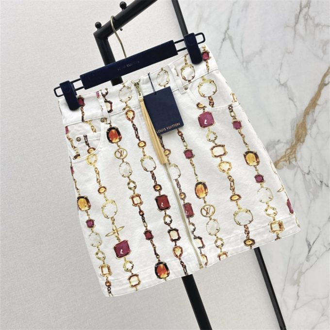 ルイヴィトン LOUISVUITTON 2025年 ネックレス プリント ミニスカート ハイウェスト コットン レディース