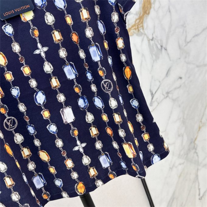 ルイヴィトン Tシャツ 2025年  LOUISVUITTON ネックレス プリント コットンジャージ ショートスリーブ クルーネック レディース - 画像 (10)
