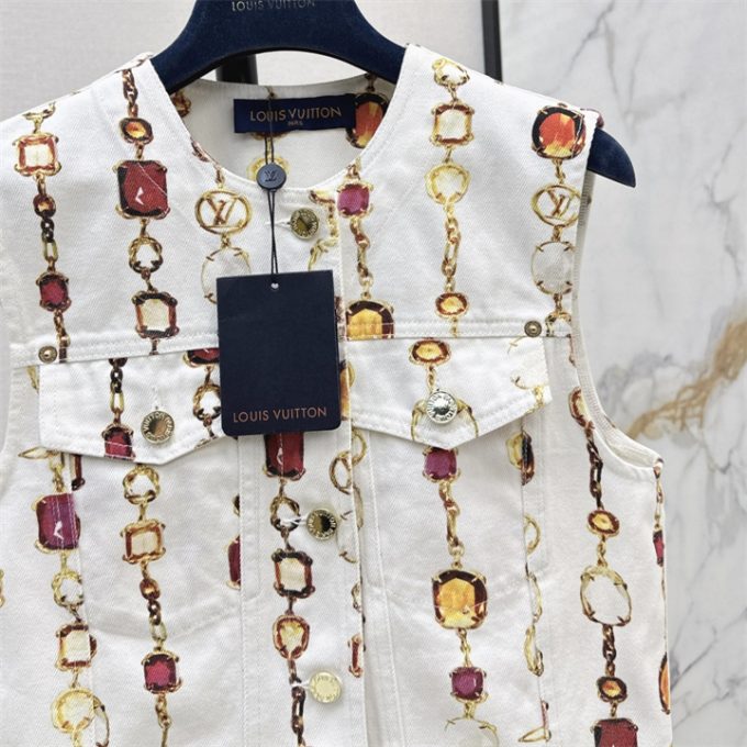 ルイヴィトン ベストジャケット 2025年 LOUISVUITTON ネックレス プリント ベスト ノースリーブ アウターコットン レディース - 画像 (4)