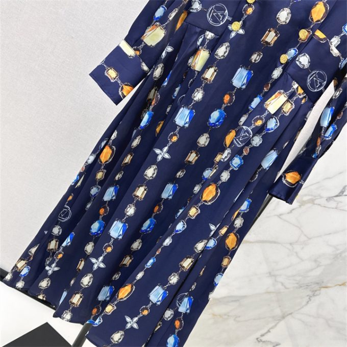 ルイヴィトン ロングドレス 2025年 LOUISVUITTON ネックレス プリント ワンピース ロングスリーブ シルク レディース - 画像 (6)