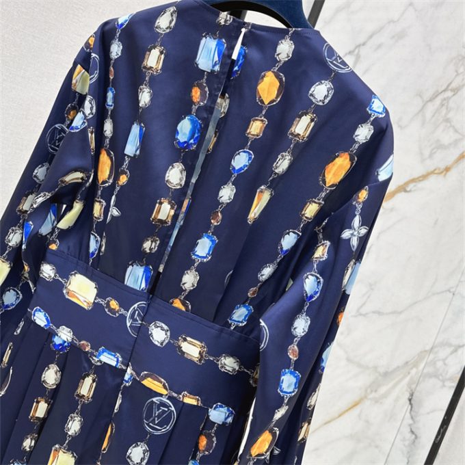 ルイヴィトン ロングドレス 2025年 LOUISVUITTON ネックレス プリント ワンピース ロングスリーブ シルク レディース - 画像 (8)