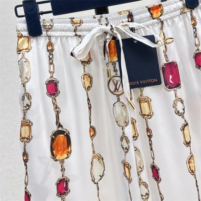 ルイヴィトン ズボン 2025年新作 LOUISVUITTON ネックレス プリント パジャマパンツ ストレート ズボン シルク レディース - 画像 (5)