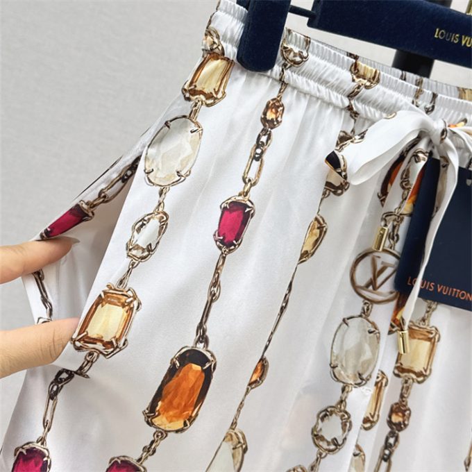 ルイヴィトン ズボン 2025年新作 LOUISVUITTON ネックレス プリント パジャマパンツ ストレート ズボン シルク レディース - 画像 (6)