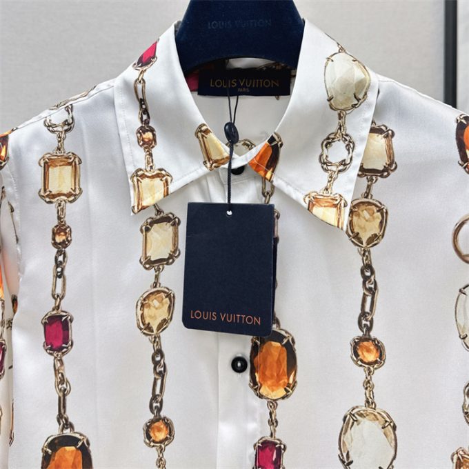 ルイヴィトン ブラウス 2025年 LOUISVUITTON ネックレス プリント シルクシャツ ロングスリーブ レディース - 画像 (4)