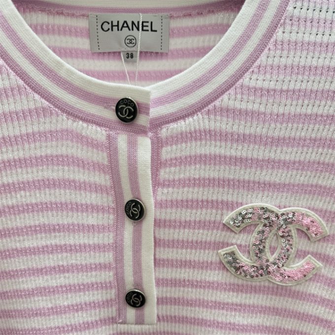 シャネル ニットシャツ 2025年 CHANEL ストライプ ショートスリーブ セーター レディース - 画像 (7)