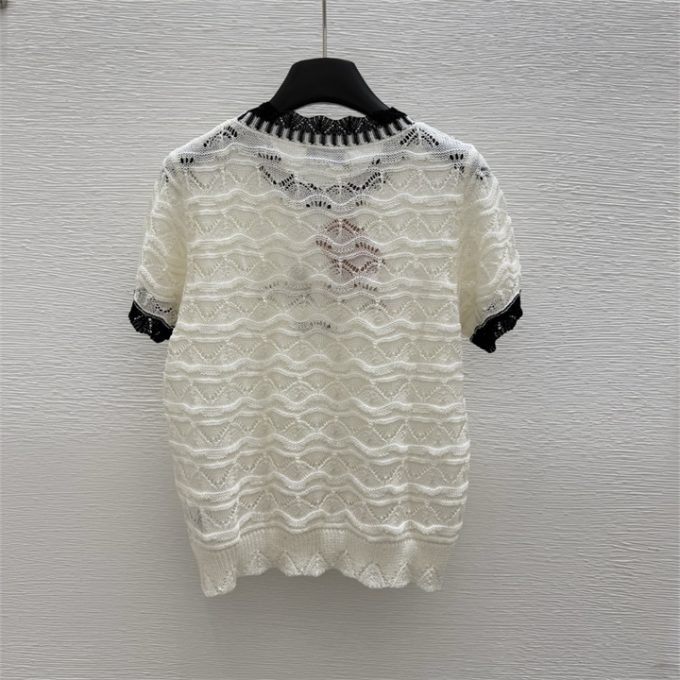 ミュウミュウ ニットシャツ 2025年 MIUMIU 透かし彫り Tシャツ 半袖 セーター クルーネック レディース - 画像 (5)