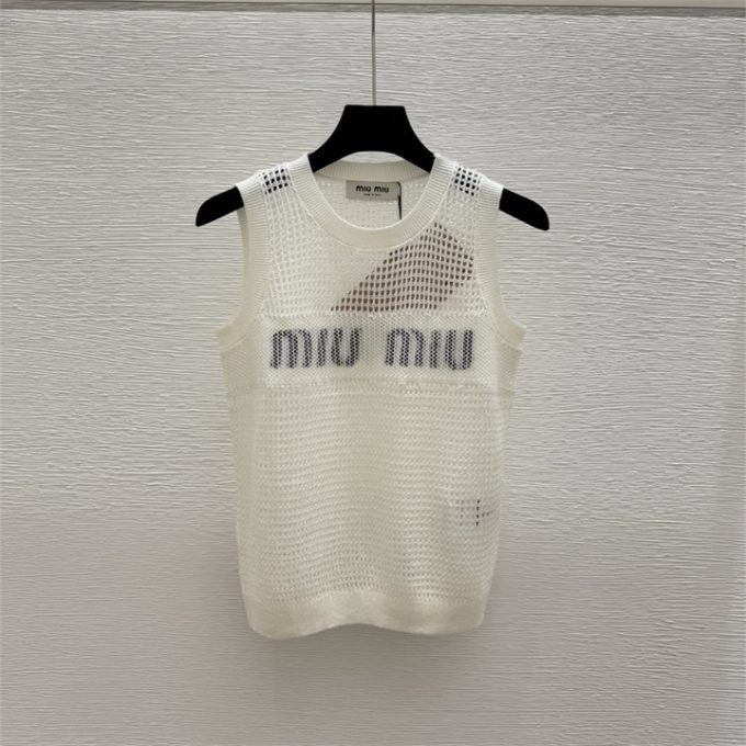 ミュウミュウ タンクトップ 2025年 MIUMIU 透かし彫り ニットベスト クルーネック レディース - 画像 (7)