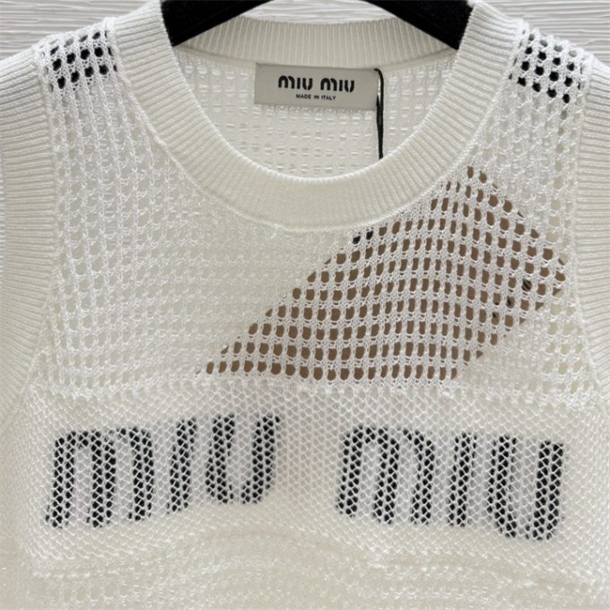 ミュウミュウ タンクトップ 2025年 MIUMIU 透かし彫り ニットベスト クルーネック レディース - 画像 (5)