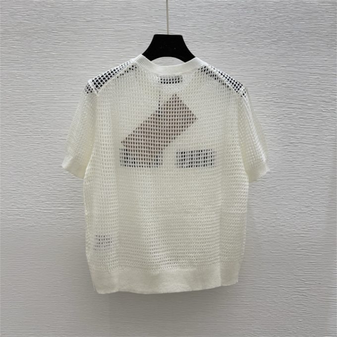 ミュウミュウ ニットシャツ 2025年 MIUMIU 透かし彫り Tシャツ 半袖 セーター クルーネック レディース - 画像 (5)