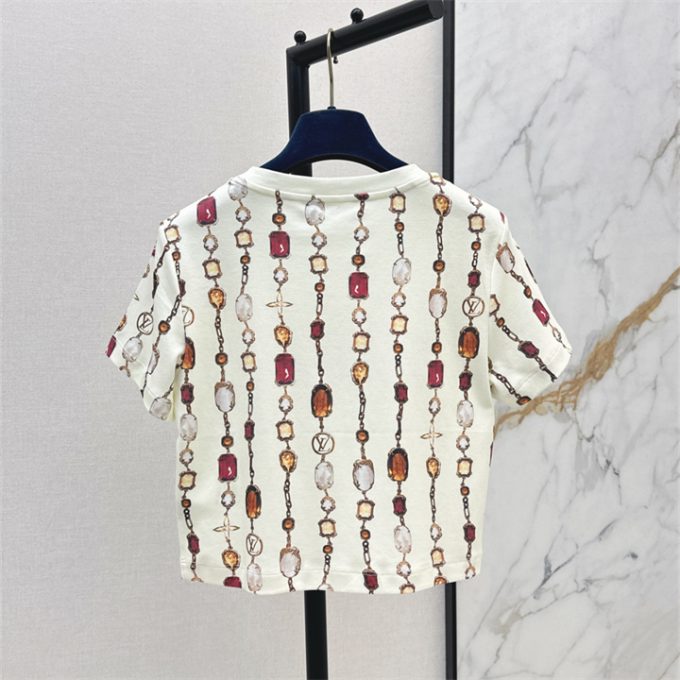 ルイヴィトン Tシャツ 2025年  LOUISVUITTON ネックレス プリント コットンジャージ ショートスリーブ クルーネック レディース - 画像 (2)