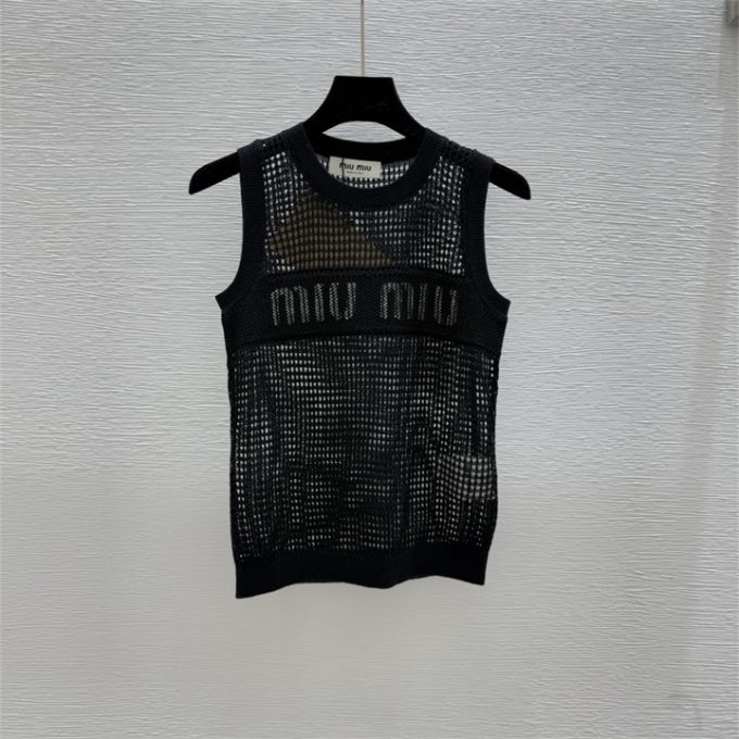 ミュウミュウ タンクトップ 2025年 MIUMIU 透かし彫り ニットベスト クルーネック レディース - 画像 (2)