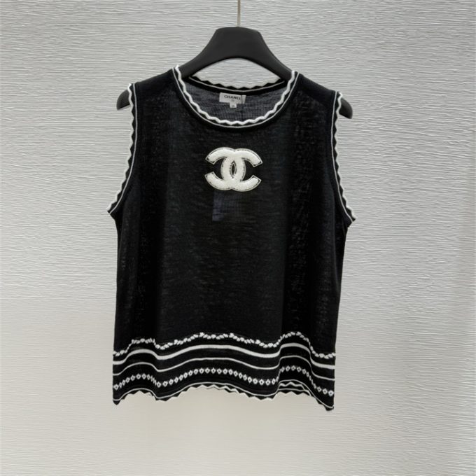 シャネルタンクトップ 2025年 CHANEL ニットベスト クルーネック ノースリーブ セーター カジュアル レディース - 画像 (2)