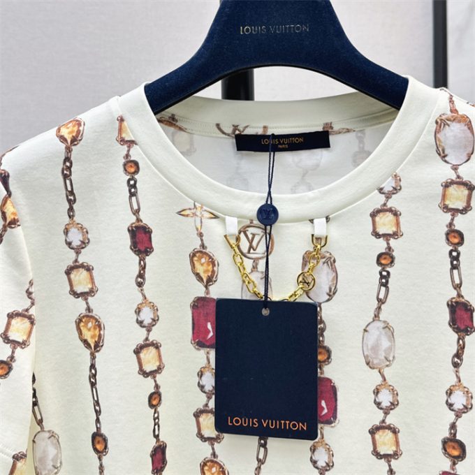 ルイヴィトン Tシャツ 2025年  LOUISVUITTON ネックレス プリント コットンジャージ ショートスリーブ クルーネック レディース - 画像 (3)