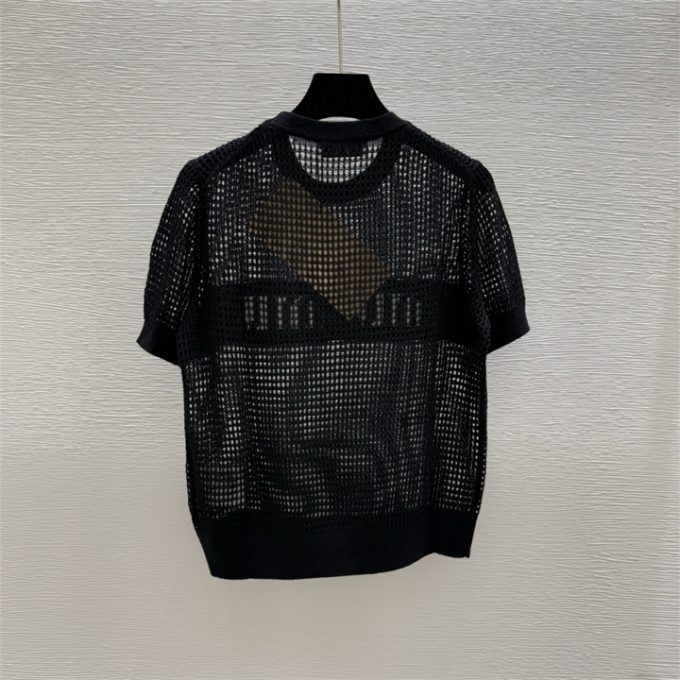 ミュウミュウ ニットシャツ 2025年 MIUMIU 透かし彫り Tシャツ 半袖 セーター クルーネック レディース - 画像 (3)