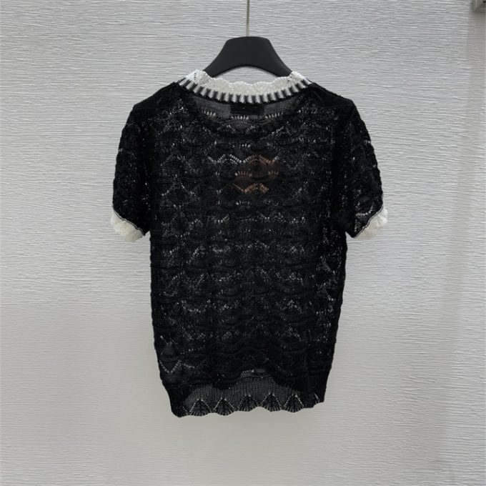 ミュウミュウ ニットシャツ 2025年 MIUMIU 透かし彫り Tシャツ 半袖 セーター クルーネック レディース - 画像 (3)