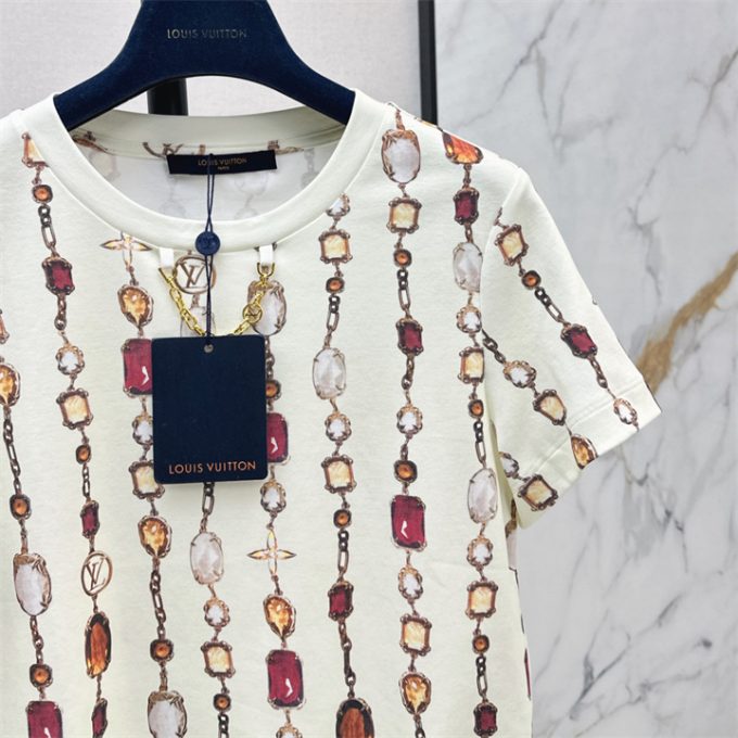 ルイヴィトン Tシャツ 2025年  LOUISVUITTON ネックレス プリント コットンジャージ ショートスリーブ クルーネック レディース - 画像 (4)