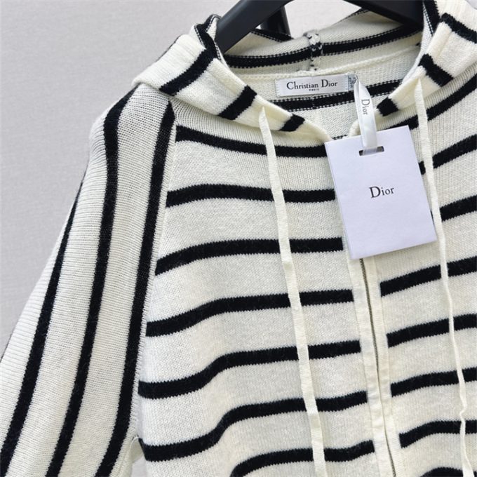 クリスチャンディオール カーディガン 2025年 DIOR D-ストライプ ジップコート フード付き ウール ジャケット レディース - 画像 (6)
