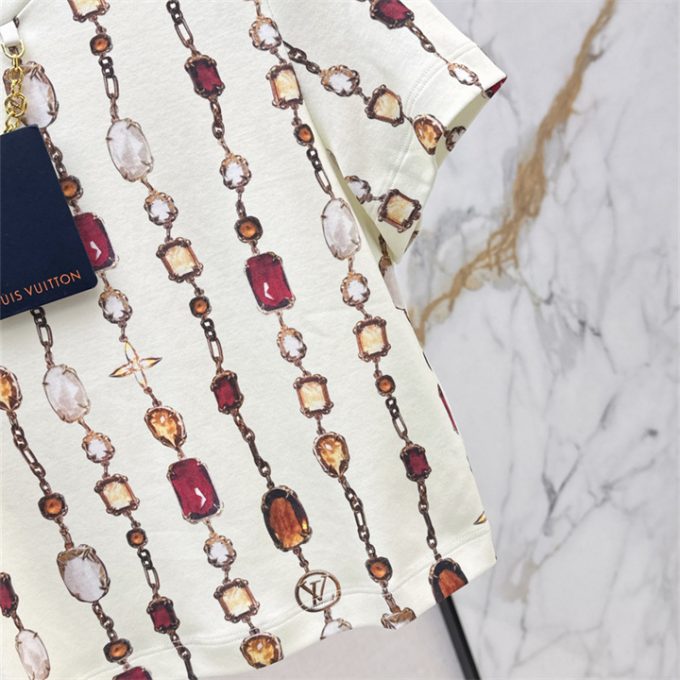 ルイヴィトン Tシャツ 2025年  LOUISVUITTON ネックレス プリント コットンジャージ ショートスリーブ クルーネック レディース - 画像 (5)