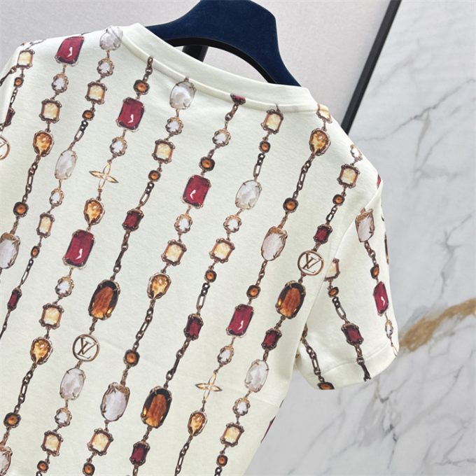 ルイヴィトン Tシャツ 2025年  LOUISVUITTON ネックレス プリント コットンジャージ ショートスリーブ クルーネック レディース - 画像 (6)