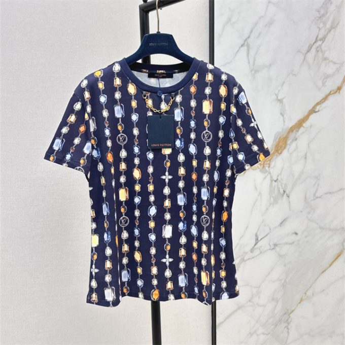 ルイヴィトン Tシャツ 2025年  LOUISVUITTON ネックレス プリント コットンジャージ ショートスリーブ クルーネック レディース - 画像 (7)