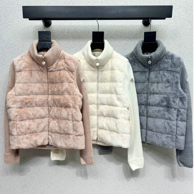モンクレール ロングスリーブ ダウン 2025年 MONCLER ウールニット ジップジャケット アウターコート レディース