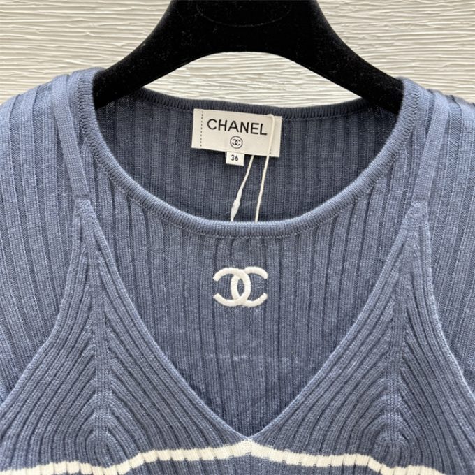シャネル セーター 2025年 CHANEL ストライプ フェイクレイヤード セーター ロングスリーブ トップス レディース - 画像 (6)