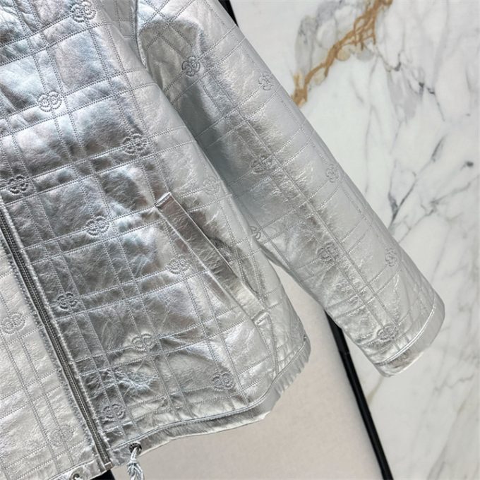 シャネル ロングスリーブ ジップジャケット 2025年 CHANEL フード付き ラムスキン アウターコート シルバー レディース - 画像 (8)