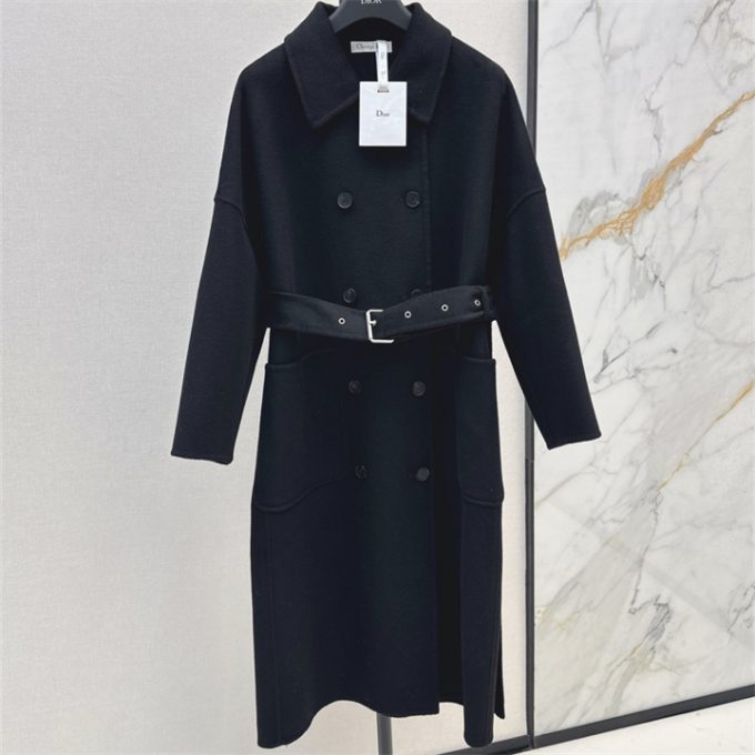 クリスチャンディオール レディース コート 2025年 DIORダブルフェース カシミヤ ロングコート ロングスリーブ ベルト付き レディース - 画像 (4)