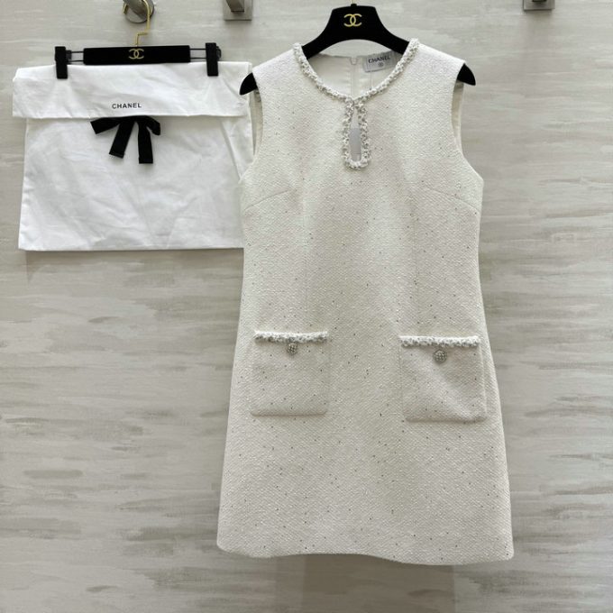 シャネル ショートドレス 2025年新作 CHANEL ツイード ワンピース ノースリーブ おしゃれ レディース