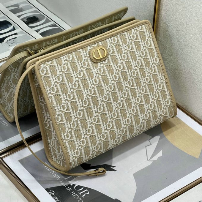 クリスチャンディオール 2025年 30 モンテーニュ ポーチ CHRISTIAN DIOR クラッチバッグ ストラップ付き 手持ちかばん オブリークジャカード - 画像 (2)