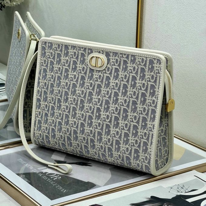 クリスチャンディオール 2025年 30 モンテーニュ ポーチ CHRISTIAN DIOR クラッチバッグ ストラップ付き 手持ちかばん オブリークジャカード - 画像 (4)