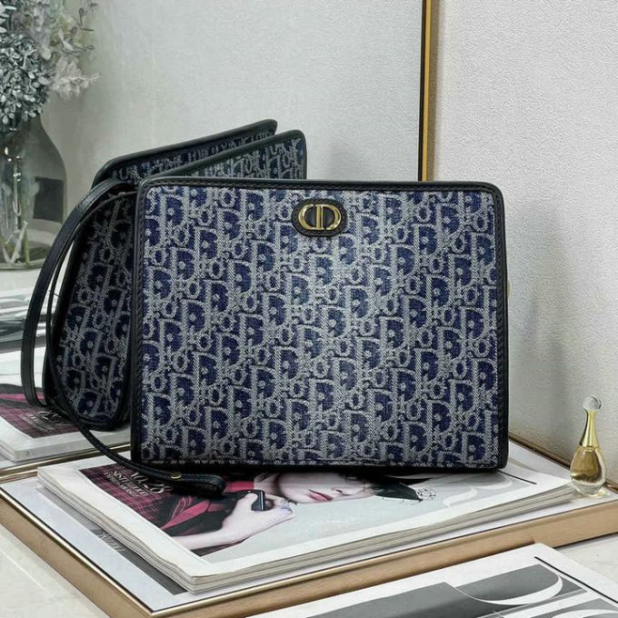 クリスチャンディオール 2025年 30 モンテーニュ ポーチ CHRISTIAN DIOR クラッチバッグ ストラップ付き 手持ちかばん オブリークジャカード