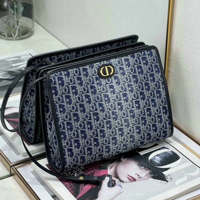 クリスチャンディオール 2025年 30 モンテーニュ ポーチ CHRISTIAN DIOR クラッチバッグ ストラップ付き 手持ちかばん オブリークジャカード - 画像 (2)