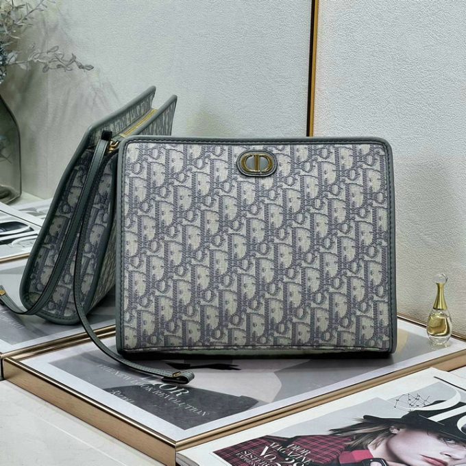 クリスチャンディオール 2025年 30 モンテーニュ ポーチ CHRISTIAN DIOR クラッチバッグ ストラップ付き 手持ちかばん オブリークジャカード