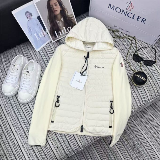 モンクレール ロングスリーブ ダウンジャケット 2025年 MONCLER ニット ジップジャケット フード付き アウターコート レディース