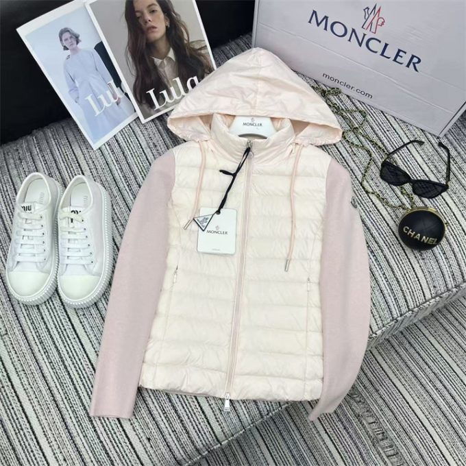 モンクレール ロングスリーブ ダウン 2025年 MONCLER ニット ジップジャケット フード付き アウターコート レディース