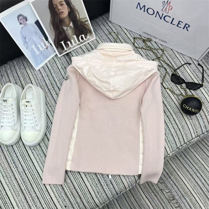 モンクレール ロングスリーブ ダウン 2025年 MONCLER ニット ジップジャケット フード付き アウターコート レディース - 画像 (2)