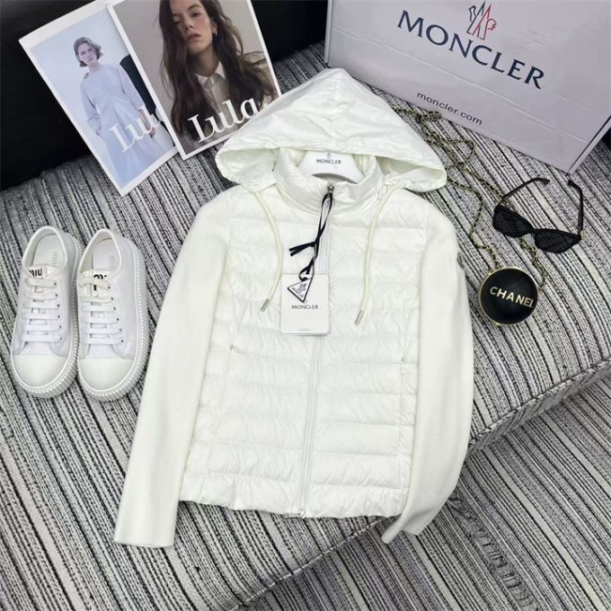 モンクレール ロングスリーブ ダウン 2025年 MONCLER ニット ジップジャケット フード付き アウターコート レディース - 画像 (4)