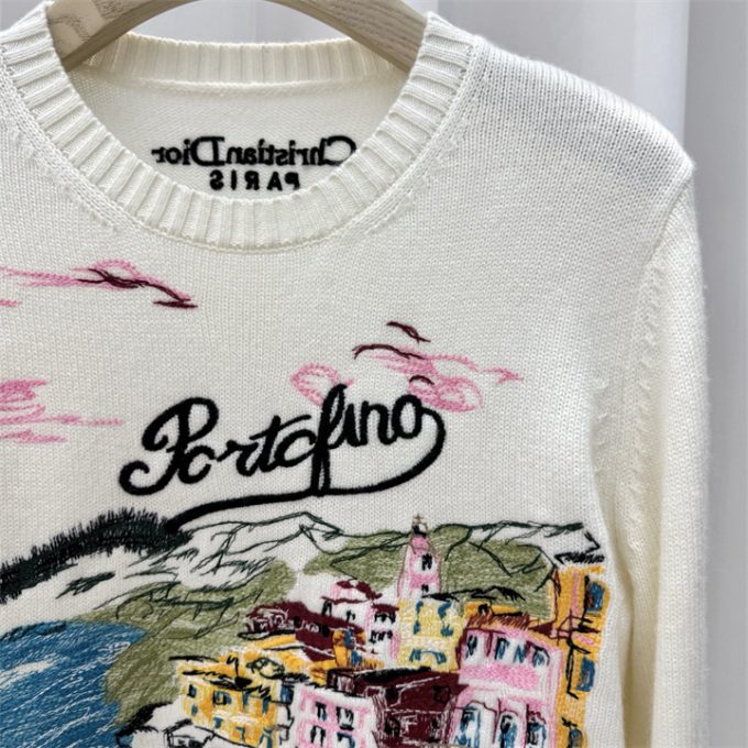 クリスチャンディオール ニットセーター 2025年 CHRISTIAN DIOR フラワー 刺繍 セーター ロングスリーブ ウールニット クルーネック レディース - 画像 (3)