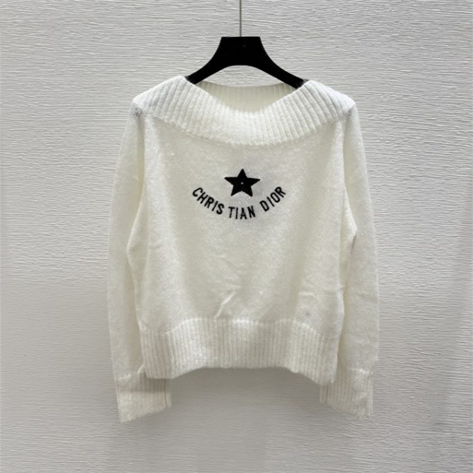 クリスチャンディオール DIOR 2025年 スター 刺繍 ニットセーター ロングスリーブ ウール シンプル おしゃれ レディース - 画像 (4)