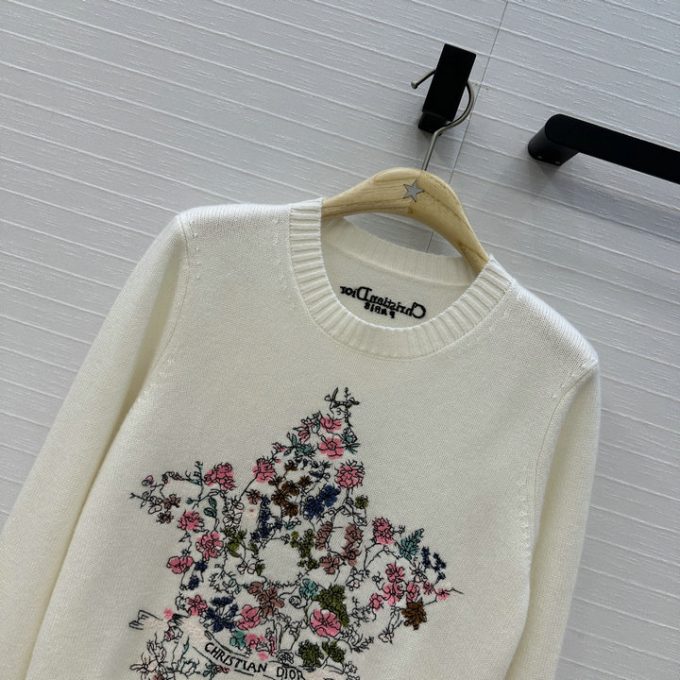 クリスチャンディオール ニットセーター 2025年 CHRISTIAN DIOR フラワー 刺繍 セーター ロングスリーブ ウールニット クルーネック レディース - 画像 (3)