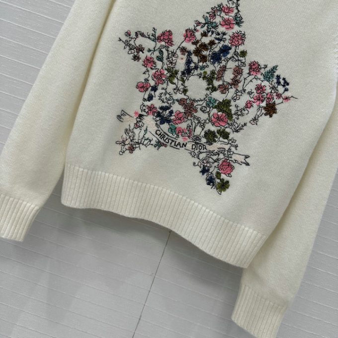 クリスチャンディオール ニットセーター 2025年 CHRISTIAN DIOR フラワー 刺繍 セーター ロングスリーブ ウールニット クルーネック レディース - 画像 (5)