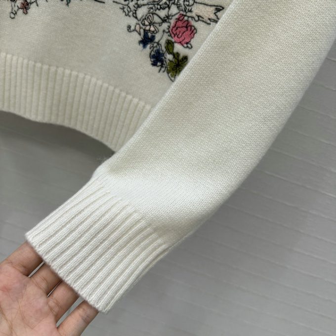 クリスチャンディオール ニットセーター 2025年 CHRISTIAN DIOR フラワー 刺繍 セーター ロングスリーブ ウールニット クルーネック レディース - 画像 (7)
